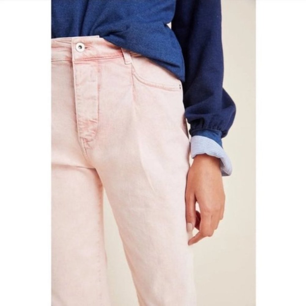 Anthropologie Pilcro Ultra High Rise Acid Wash Straight Jeans Button Fly Pink 27 - Picture 5 of 12